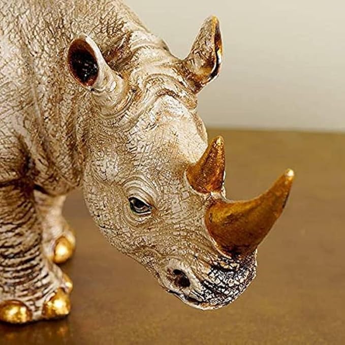 Golden Horn Resin Rhino Decor Pair - Karigaari India Aesthetic Home Decor