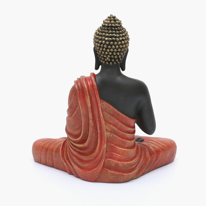 Serene Black Buddha Idol Vibrant Red Robe Decor - Karigaari India Aesthetic Home Decor