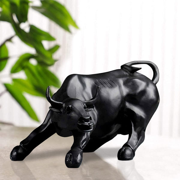 Black Geometric Bull Statue Resin Made Black Color Showpiece