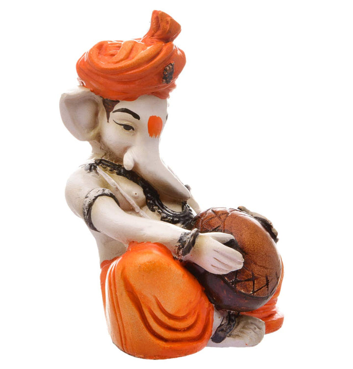 Resin Ganesha Playing Tabla - Symbol of Music & Auspiciousness - Karigaari India Aesthetic Home Decor