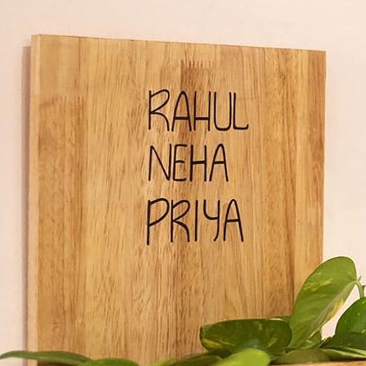 Artistic Wooden Pine Finish Planter Number Plate - Karigaari India Aesthetic Home Decor