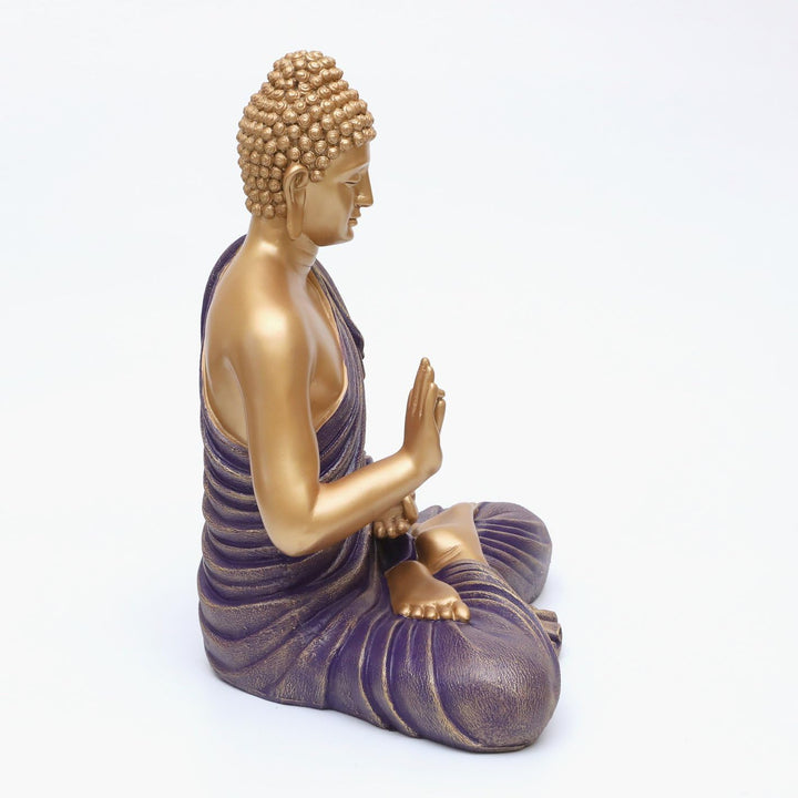 Regal Golden Buddha Idol Purple Robe Resin Decor - Karigaari India Aesthetic Home Decor