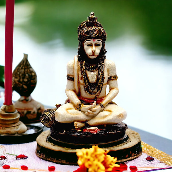 Resin Meditating God Hanuman Showpiece (Yellow, Multicolour, 6.5 inches x 4.5 inches)