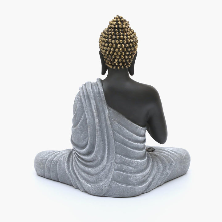 Zen Meditating Buddha Statue Black & Grey Resin Idol - Karigaari India Aesthetic Home Decor
