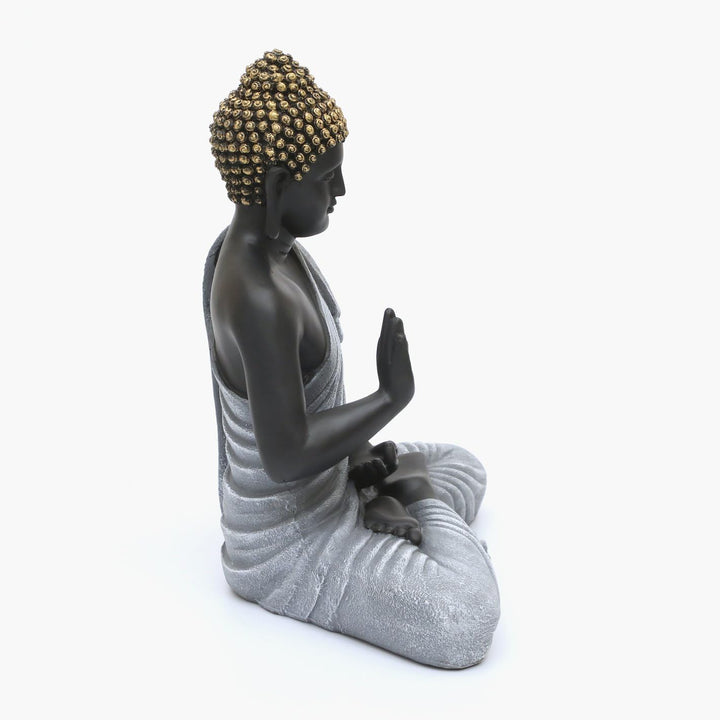 Zen Meditating Buddha Statue Black & Grey Resin Idol - Karigaari India Aesthetic Home Decor