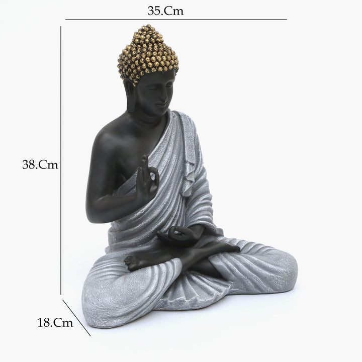 Zen Meditating Buddha Statue Black & Grey Resin Idol - Karigaari India Aesthetic Home Decor