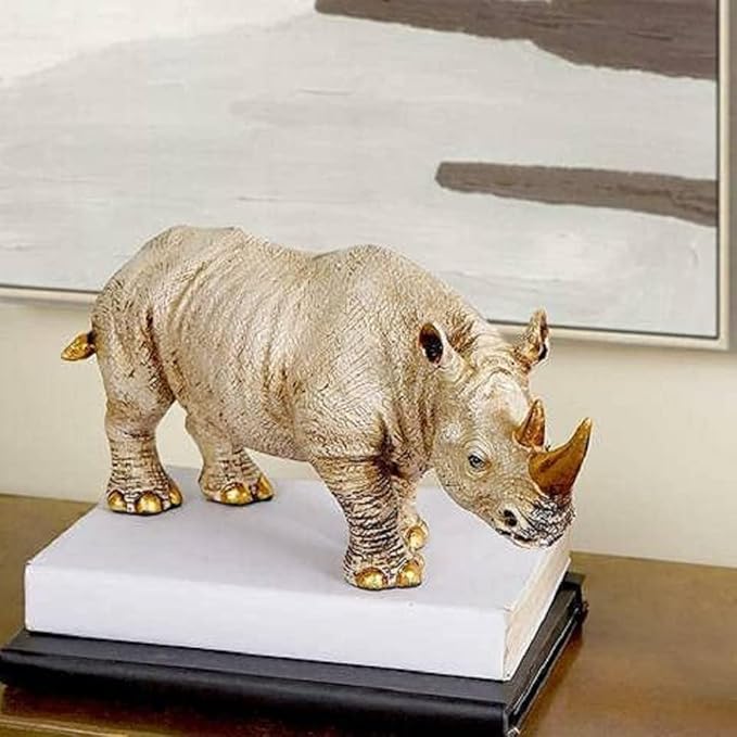 Golden Horn Resin Rhino Decor Pair - Karigaari India Aesthetic Home Decor