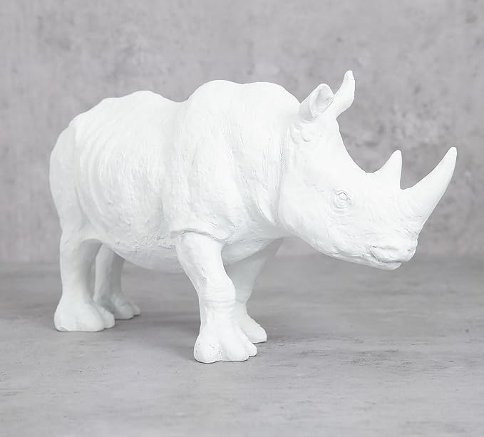 White Rhino Figurine Resin Decor - Elegant Style - Karigaari India Aesthetic Home Decor