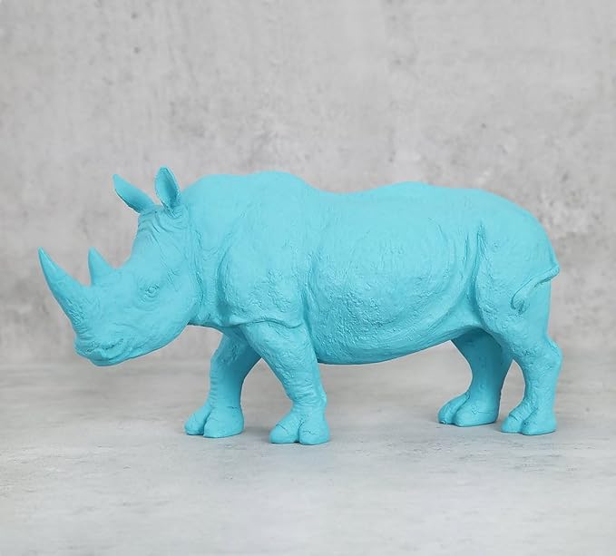 Blue Rhino Figurine Resin Decor - Modern Art - Karigaari India Aesthetic Home Decor