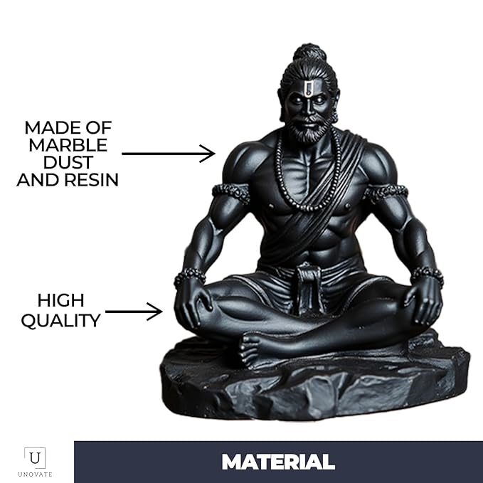 Black Meditating Hanuman Idol for Dashboard - Karigaari India Aesthetic Home Decor