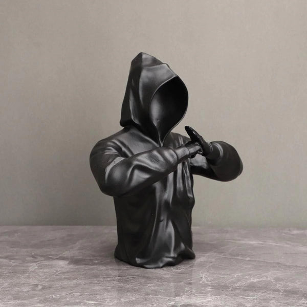 Mysterious Black Resin Hooded Faceless Man Statue  | Modern Abstract Sculpture for Home Decor, Office & Unique Gifting