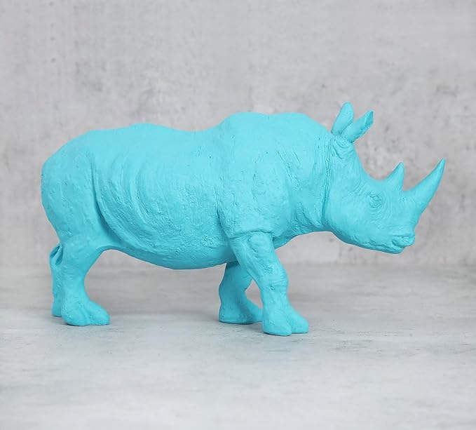 Blue Rhino Figurine Resin Decor - Modern Art - Karigaari India Aesthetic Home Decor
