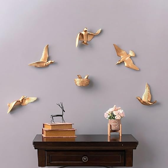 Gold Resin Birds Wall Hanging Decor Set - Karigaari India Aesthetic Home Decor