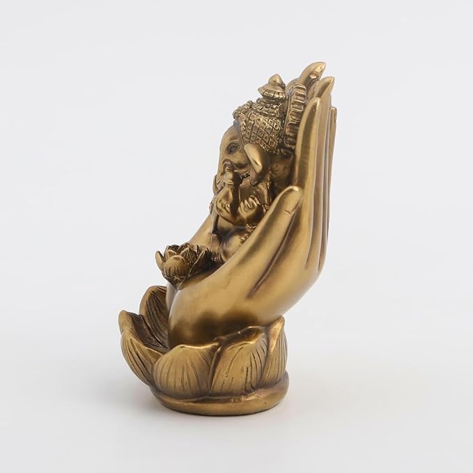 Golden Ganpati Lotus Figurine - Blessing - Karigaari India Aesthetic Home Decor