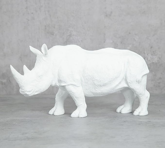 White Rhino Figurine Resin Decor - Elegant Style - Karigaari India Aesthetic Home Decor