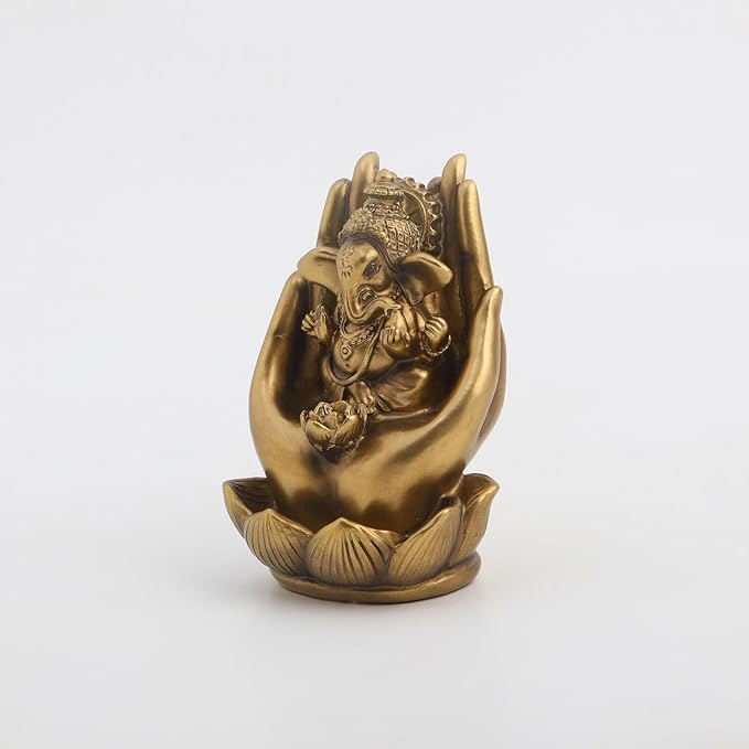 Golden Ganpati Lotus Figurine - Blessing - Karigaari India Aesthetic Home Decor
