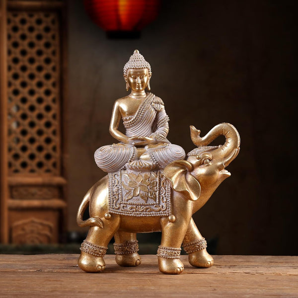 Lord Ganesha Sitting on Elephant Figurine – Resin Idol for Home Decor, Puja, and Spiritual Gift