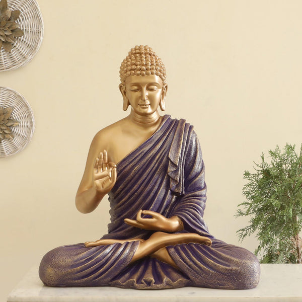 Regal Golden Buddha Idol Purple Robe Resin Decor - Karigaari India Aesthetic Home Decor