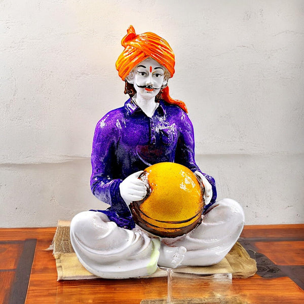 Vibrant Rajasthani Musician Figurine Playing Matka  | Traditional Indian Folk Art Statue for Home Decor & Cultural Gifting
