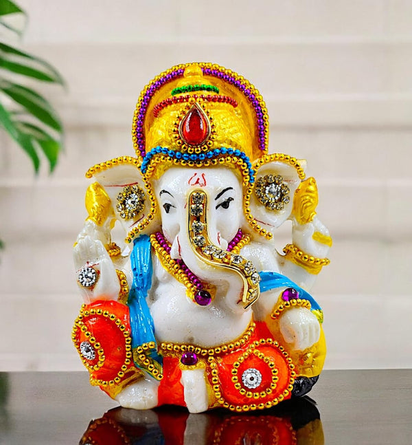 Unique Resin Ganesha Idol Set | Studious & Relaxed Ganpati Statues for Wisdom, Peace & Divine Home Decor