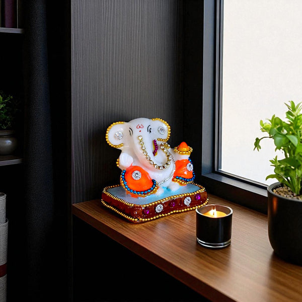 Divine Resin Ganesha Idol  | Auspicious Lord Ganpati Statue for Home Temple, Pooja & Prosperity Gifting