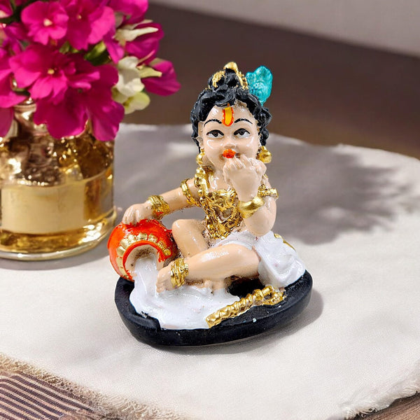 Playful Bal Krishna Crawling Makhan Chor Statue  | Vibrant Resin Laddu Gopal Idol for Joy, Prosperity & Gifting