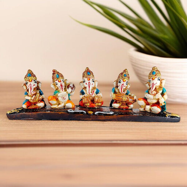 Resin Musical Ganesha Figurine Set – 5 Piece Decorative Idol Set for Home, Office & Gifting