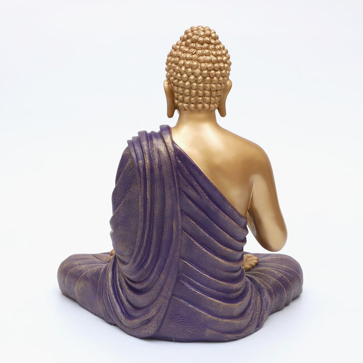 Regal Golden Buddha Idol Purple Robe Resin Decor - Karigaari India Aesthetic Home Decor