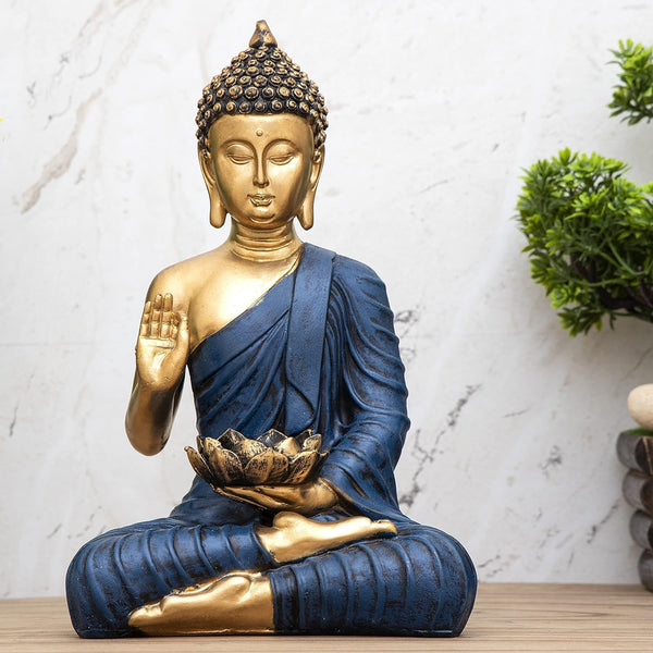 Resin Buddha Statue for Home Decor Meditating Buddha Idol for Living Room, Office & Spiritual Gifting Peaceful Zen Showpiece - Karigaari India Aesthetic Home Decor