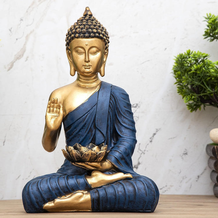 Resin Buddha Statue for Home Decor Meditating Buddha Idol for Living Room, Office & Spiritual Gifting Peaceful Zen Showpiece - Karigaari India Aesthetic Home Decor