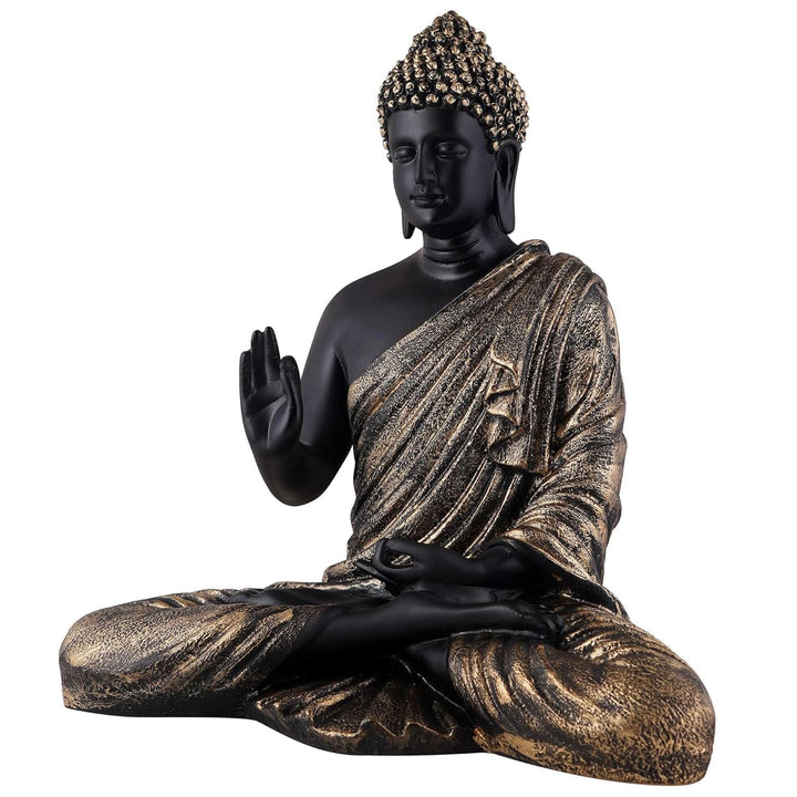 Mystic Black Buddha Idol Bronze Accented Resin Decor - Karigaari India Aesthetic Home Decor