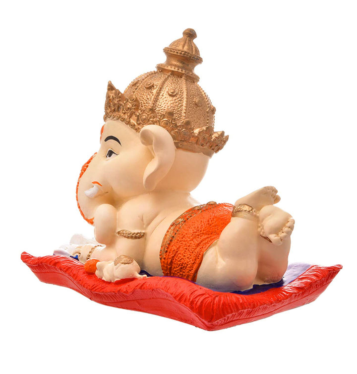 Resin Ganesha Lounging on Cushion - Symbol of Comfort & Blessings - Karigaari India Aesthetic Home Decor