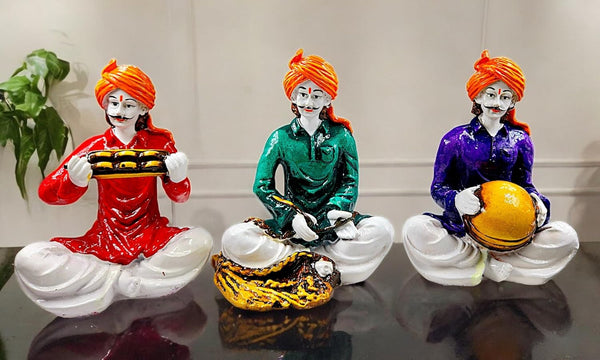 Vibrant Rajasthani Musician Figurine Set of | Traditional Indian Folk Art for Home Decor & Cultural Gifting | Resin Statues