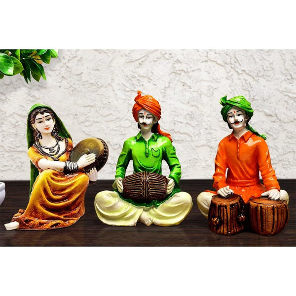 Traditions of Rajasthani : Man Playing Tabla with Dafli Lady & Dholak Man Showpiece