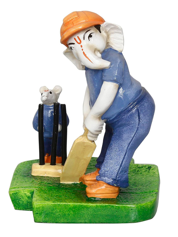 Ganesha Playing Cricket Idol | Resin Ganpati Idol - Playful I Resin Home Decor & Gift- - Karigaari India Aesthetic Home Decor