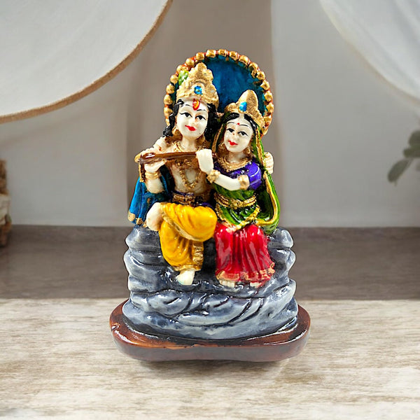 Serene Radha Krishna Seated Statue  | Vibrant Resin Idol for Divine Love, Home Harmony & Spiritual Gifting