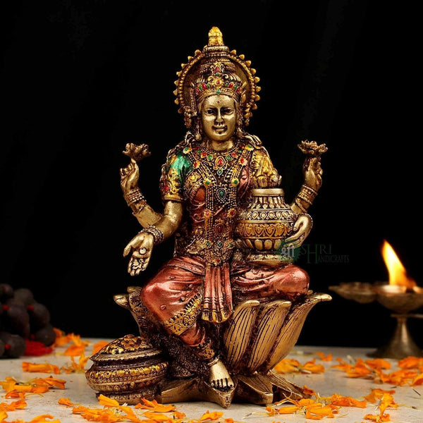 Divine Resin Goddess Lakshmi Idol  | Golden Lakshmi Statue for Home Temple, Pooja & Prosperity Gifting