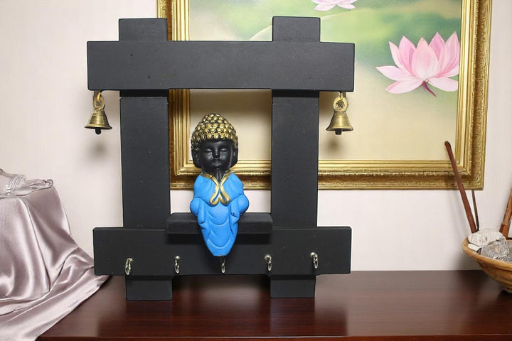 Serene Buddha Key Holder & Wall Decor with Bells - Karigaari India Aesthetic Home Decor