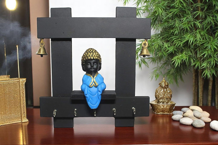 Serene Buddha Key Holder & Wall Decor with Bells - Karigaari India Aesthetic Home Decor