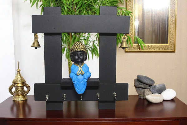 Serene Buddha Key Holder & Wall Decor with Bells - Karigaari India Aesthetic Home Decor