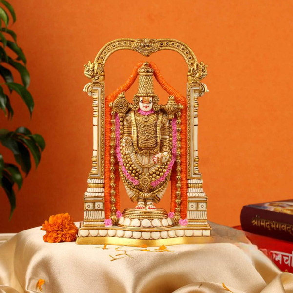 Golden Tirupati Balaji Idol for Home Temple & Daily Puja – Premium Resin Lord Venkateswara Statue for Spiritual Décor & Gifting