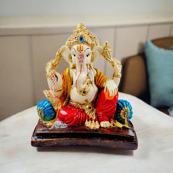 Elegant Lord Ganesha Statue with Ornate Base | Resin Ganesh Murti for Home Temple & Living Room Decor | Auspicious Gift for Prosperity & Success