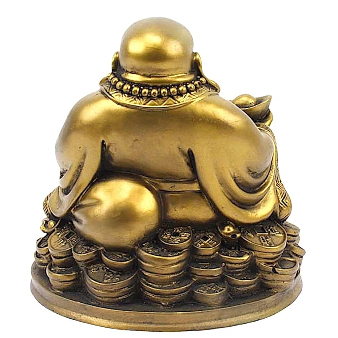 Golden Laughing Buddha Resin Statue - Wealth - Karigaari India Aesthetic Home Decor