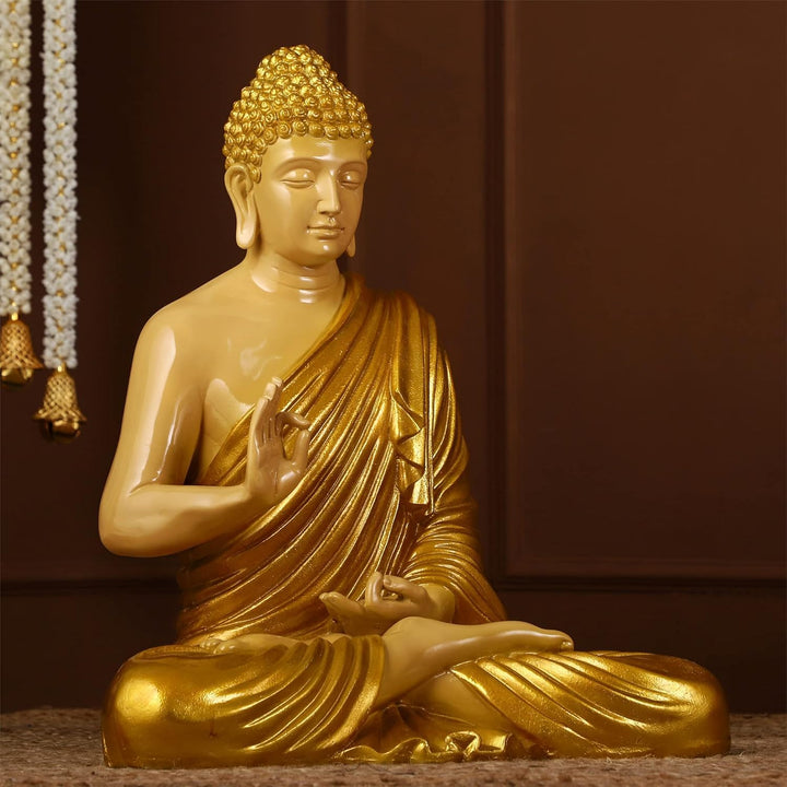 Radiant Golden Buddha Idol Peaceful Meditation Decor - Karigaari India Aesthetic Home Decor