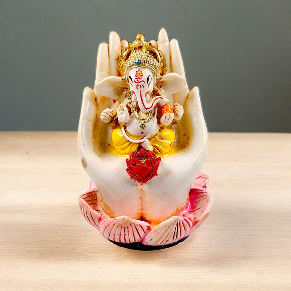 Divine Ganesha Idol on Hands  | Unique Resin Ganesh Statue for Protection, Prosperity & Auspicious Gifting