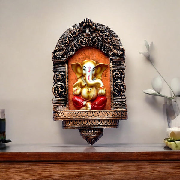 Ornate Resin Ganesha Wall Hanging  | Divine Ganpati Wall Decor for Home Temple, Prosperity & Auspicious Gifting