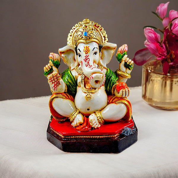 Auspicious Turban Ganesha Idol for Car Dashboard  | Compact Resin Ganesh Statue for Safe Travels, Prosperity & Gifting