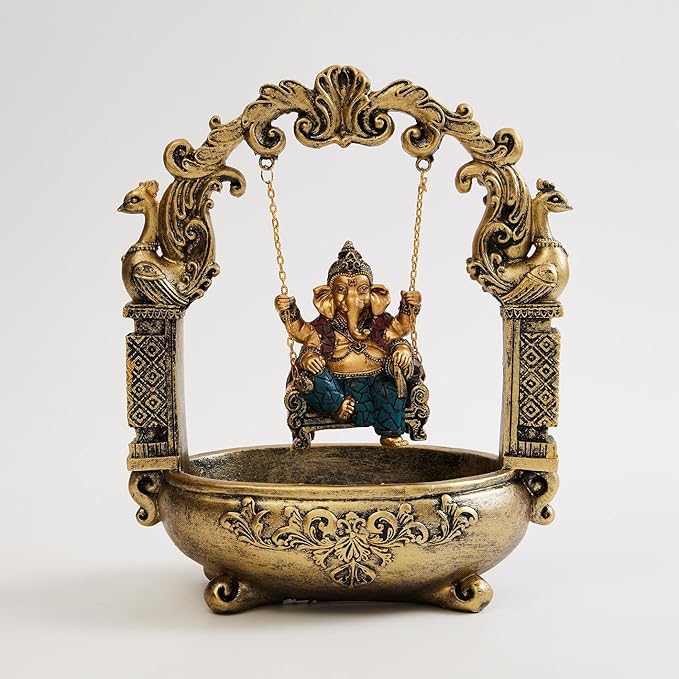 Ganesha on Swing Resin Idol - Auspicious - Karigaari India Aesthetic Home Decor