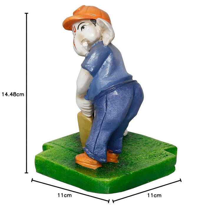 Ganesha Playing Cricket Idol | Resin Ganpati Idol - Playful I Resin Home Decor & Gift- - Karigaari India Aesthetic Home Decor