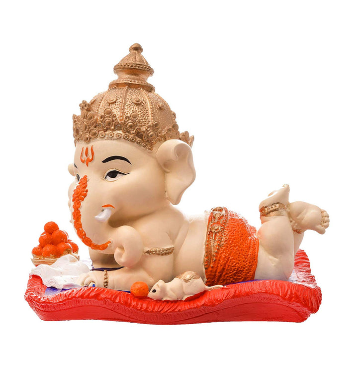 Resin Ganesha Lounging on Cushion - Symbol of Comfort & Blessings - Karigaari India Aesthetic Home Decor